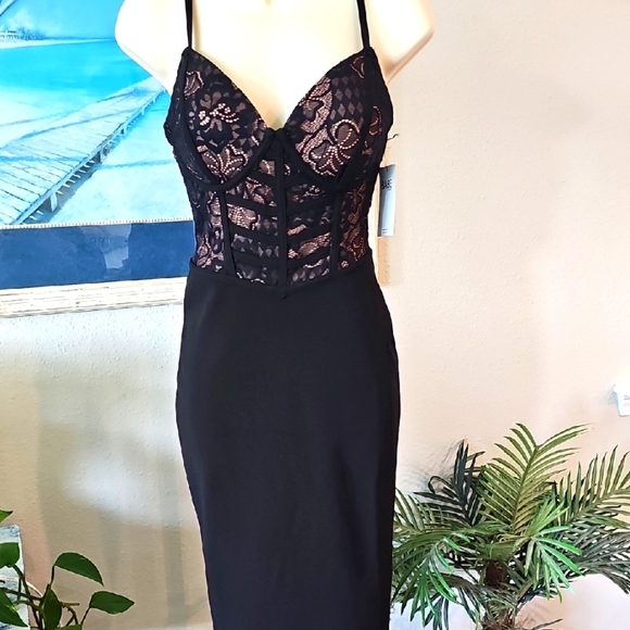 NWT Babe Society Elegant Black Lace Bustier Dress - Picture 1 of 5